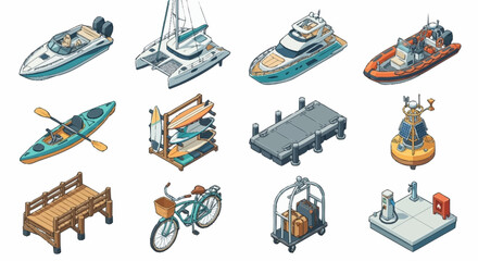 Collection of various vehicles and watercraft illustrations. © Roda