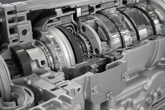 Close-up of 9-speed automatic transmission for heavy-duty trucks.