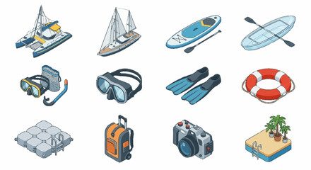 Colorful summer vacation and water sports icons set. © Roda