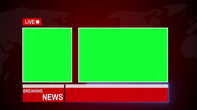 Breaking news green screen mockup with Lower third, green screen reporting breaking news in tv channel studio, news in broadcasting studio with green screen live text, 4k quality animation video.