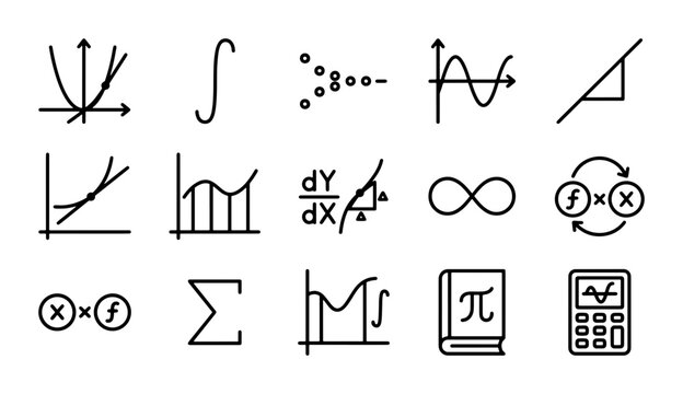 Math Icons Set: Calculus, Algebra, Geometry Symbols, Vector Graphics for Education & Science