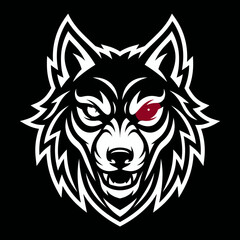 Fototapeta premium Angry wolf head mascot logo with red eye