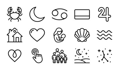Astrology Zodiac Icons Set, Celestial Moon & Stars, Family & Heart Symbols, Vector Graphics © Nasir