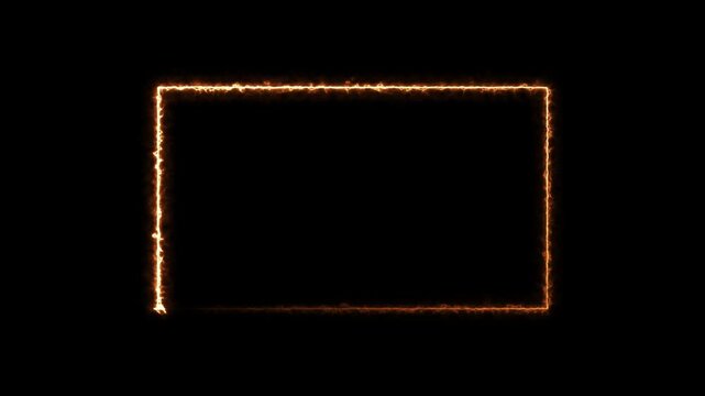 Glowing orange rectangle border with sparks on black background glowing rectangle orange border neon frame