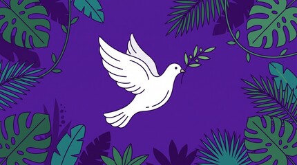 Obraz premium White Dove Holding Olive Branch Peaceful Nature Illustration