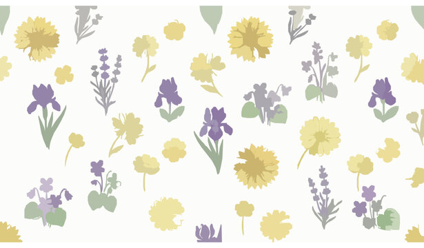 Hand drawn bright yellow and purple flowers seamless pattern vector for romantic fabric fashion and wallpaper design.