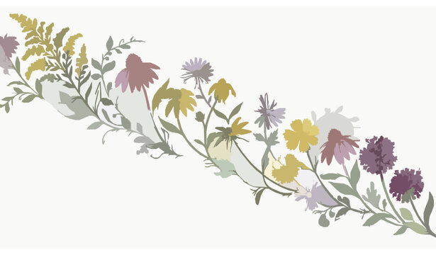 Beautiful hand drawn yellow and purple floral seamless pattern with wildflowers for bohemian textile and gift wrap art.