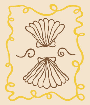 Minimalist Seashell Line Art with Coastal Decorative Frame