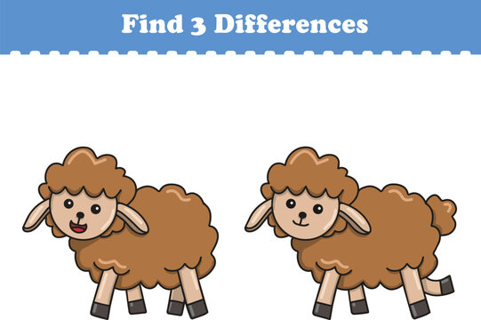 Education game for children find three differences between two animals cartoon. Vector illustration