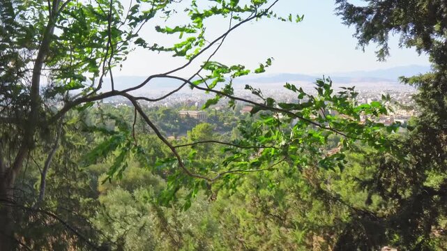 Scenic view of Temple of Hephaestus in Athens from a hill