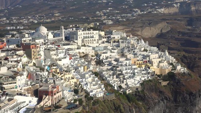 Aerial view of Fira town on Santorini island, Greece
