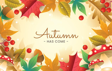 Autumn Greetings with border frame Fallen Gold, Green, and Yellow Leaves . Can be used for Thanksgiving and Harvest Day, ora any special event in Fall season © SummerOrange 