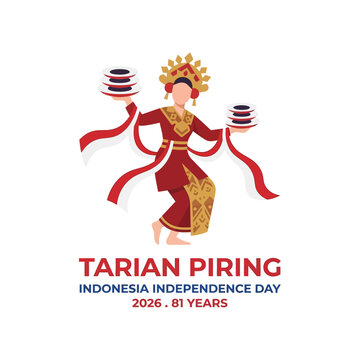 Indonesian Dancer Performing Tarian Piring for Independence Day Celebration.