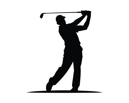Silhouette of a golfer mid-swing, focused and determined