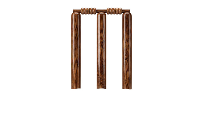 upper part of wooden cricket wickets with bails, isolated on transparent background
