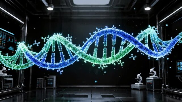 DNA Helix Gene Sequence Biotechnology Laboratory Research with Double Helix Genetic Code and Futuristic Science