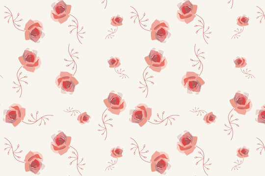 Charming retro watercolor rosebud seamless pattern for cottagecore bedding