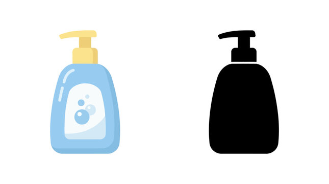 Soap dispenser illustration colored and silhouette versions on white background