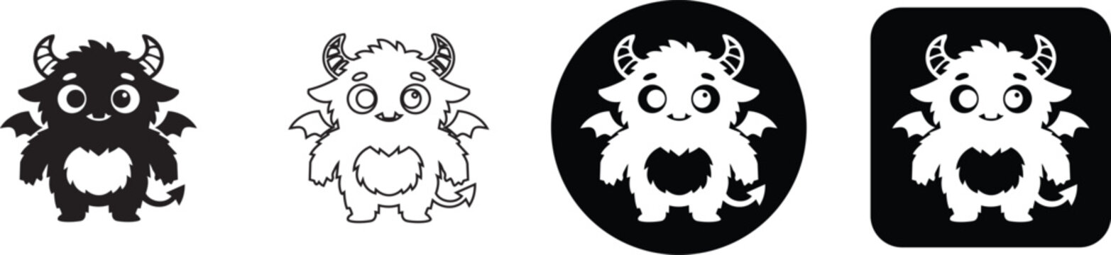 Cute fluffy little monster devil cartoon character avatar icon vector collection