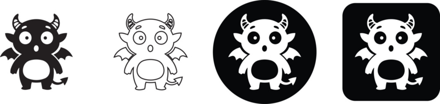 Cute little devil cartoon character vector icon set with surprised expression