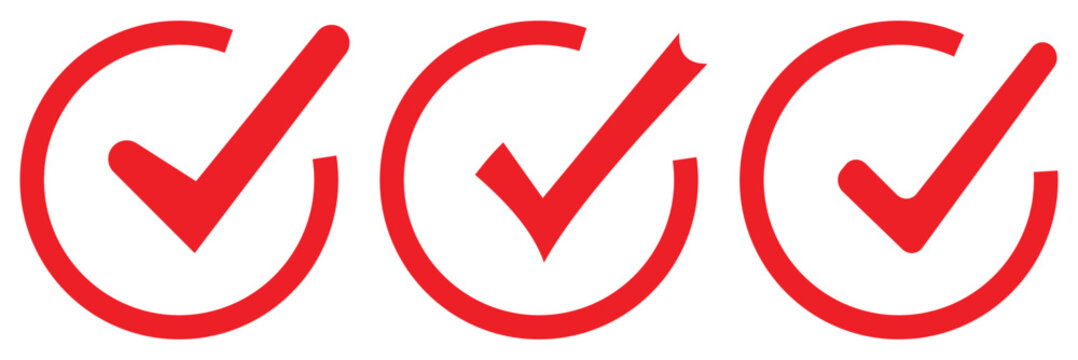 Check mark vector icon set featuring black and white tick symbols in checkboxes and circles for approval compliance and survey designs