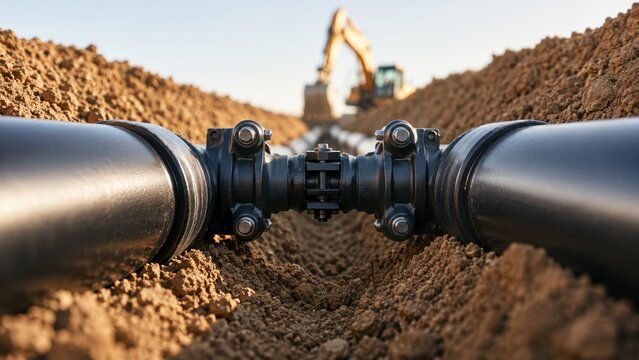 Underground Pipeline Installation with HDPE Pipe Coupling During Civil Infrastructure Construction