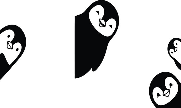 Curious little penguins peeping from corners illustration.