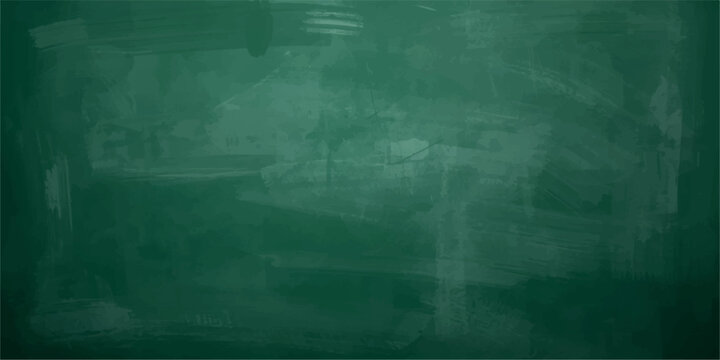 Green Blackboard Texture Background with Erased White Chalk Dust and Smudged Marks, Empty Classroom Chalkboard Surface for School Education, Design Templates and Backdrops.