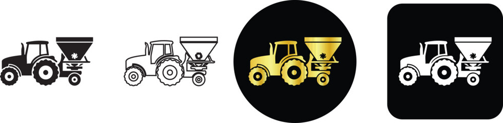 Fototapeta premium Tractor with fertilizer seeder spreader agricultural vehicle icon set in gold luxury style
