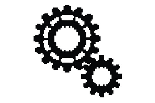 16-bit Pixel Cogwheel Silhouette, Retro Gaming Mechanic Icon