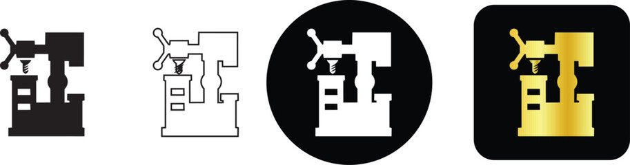 Heavy duty industrial drill press and vertical milling machinery factory icons set © Nusrat