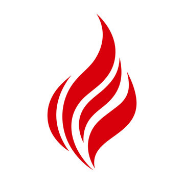 Red flame symbol design representing energy, passion, and heat, featuring abstract curved lines creating a dynamic fire or burning element icon against a white background