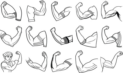 Obraz premium Muscle icon. Bicep symbol. Strong arm vector illustration. Gym logo. Bodybuilding fitness concept. Athlete flexing hand sign. Muscular power pictogram isolated on a white and black background.