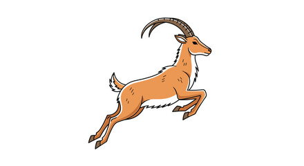 Fototapeta premium Majestic wild ibex mountain goat with long curved horns leaping gracefully through the air on a clean white background.