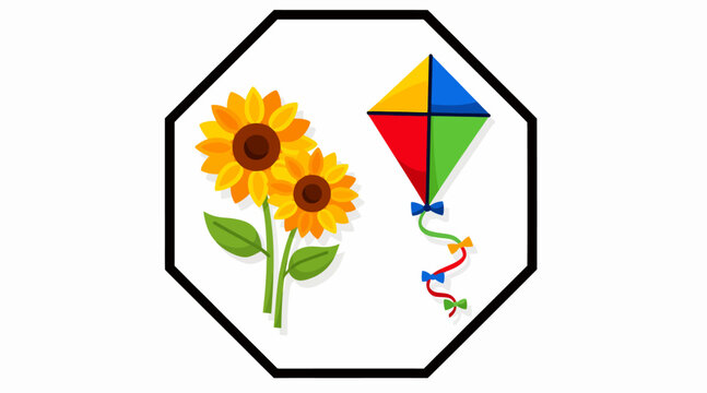colorful kite and sunflowers in octagon