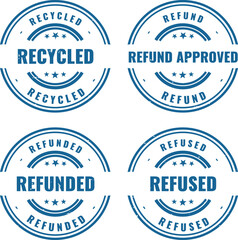 Obraz premium Selection of blue circular rubber stamps including recycled refund and refused status for retail operations