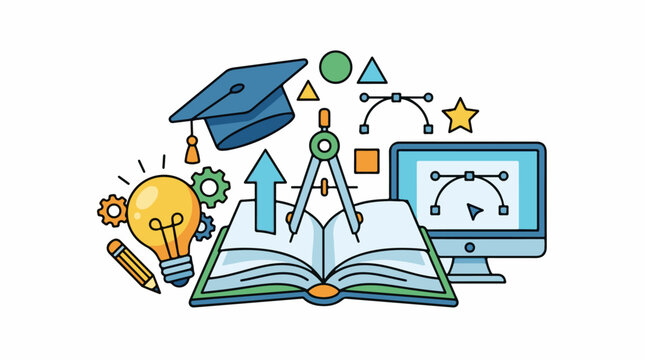 Colorful illustration of education and learning objects