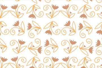 Fototapeta premium Linear contour tulip line art seamless pattern for luxury skincare cartons
