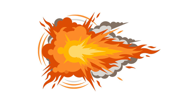 Dynamic Fire Blast and Smoke Explosion Vector Cartoon Illustration