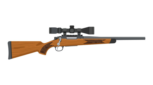 Classic bolt action hunting rifle with telescopic scope and wooden stock isolated