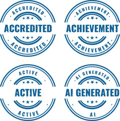 Obraz premium Selection of round blue ink stamps featuring terms for professional certification and status verification