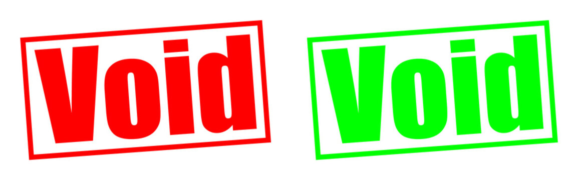 Two rubber stamps with text void in red and green isolated on transparent background