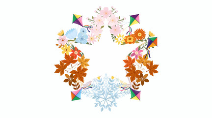 Fototapeta premium colorful floral wreath with geometric shapes