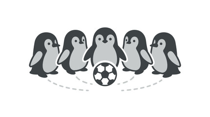 Penguins playing with soccer ball together. © Alex
