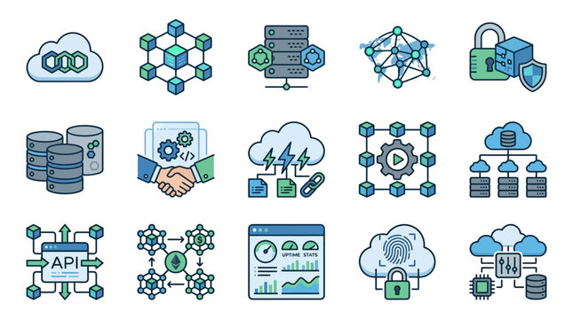 Cloud computing technology network icons.