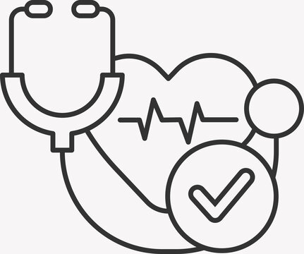 Medical Health Checkup Heart Rate Stethoscope Diagnostic Verification Success Status Line Icon Vector Illustration
