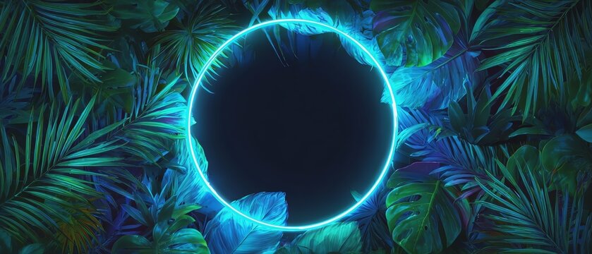 A vibrant circle framed by lush foliage.