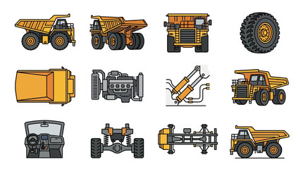 Modern Illustrated Collection of Heavy Construction Equipment with Bold Orange and Black Color Scheme © Ratu