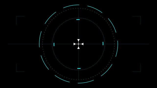 Futuristic Digital HUD Target Interface with Animated Crosshair and Circular Scanning Elements on Black Background