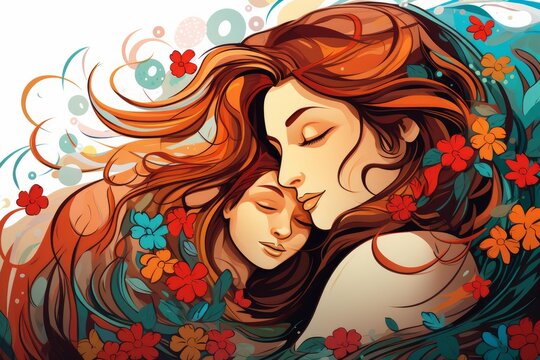Mother embracing child, showing love, tenderness, and natural beauty